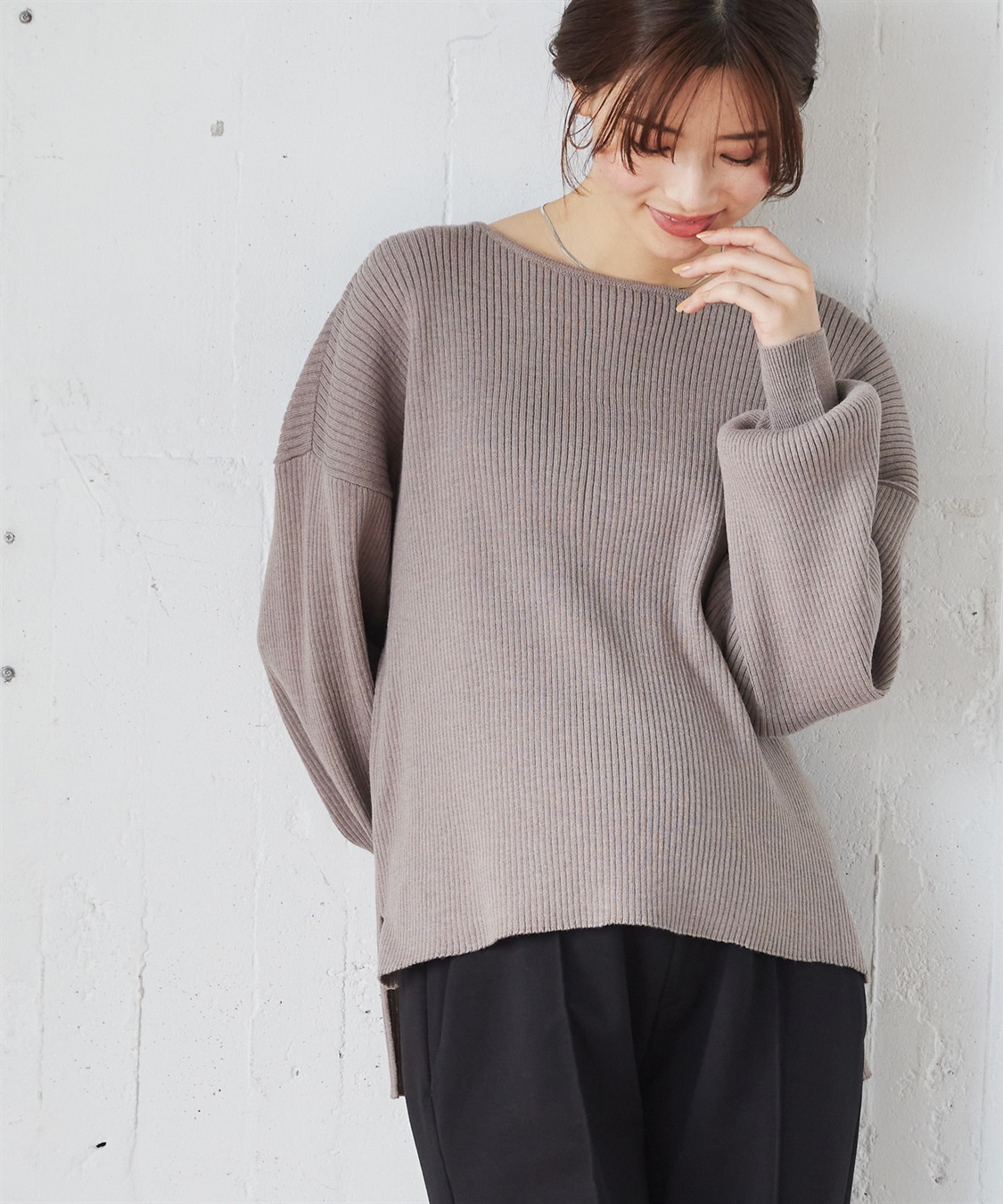 Rosemadame ボリュームスリーブリブニットプルオーバー（マタニティ/授乳服)授乳楽々 妊婦服 産前・産後対応_sub_4