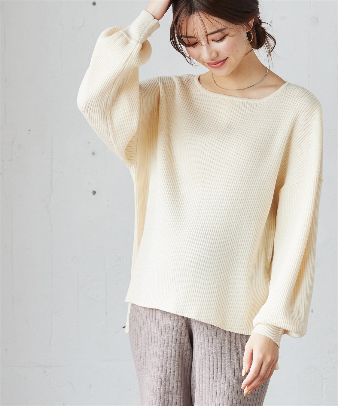 Rosemadame ボリュームスリーブリブニットプルオーバー（マタニティ/授乳服)授乳楽々 妊婦服 産前・産後対応_sub_5