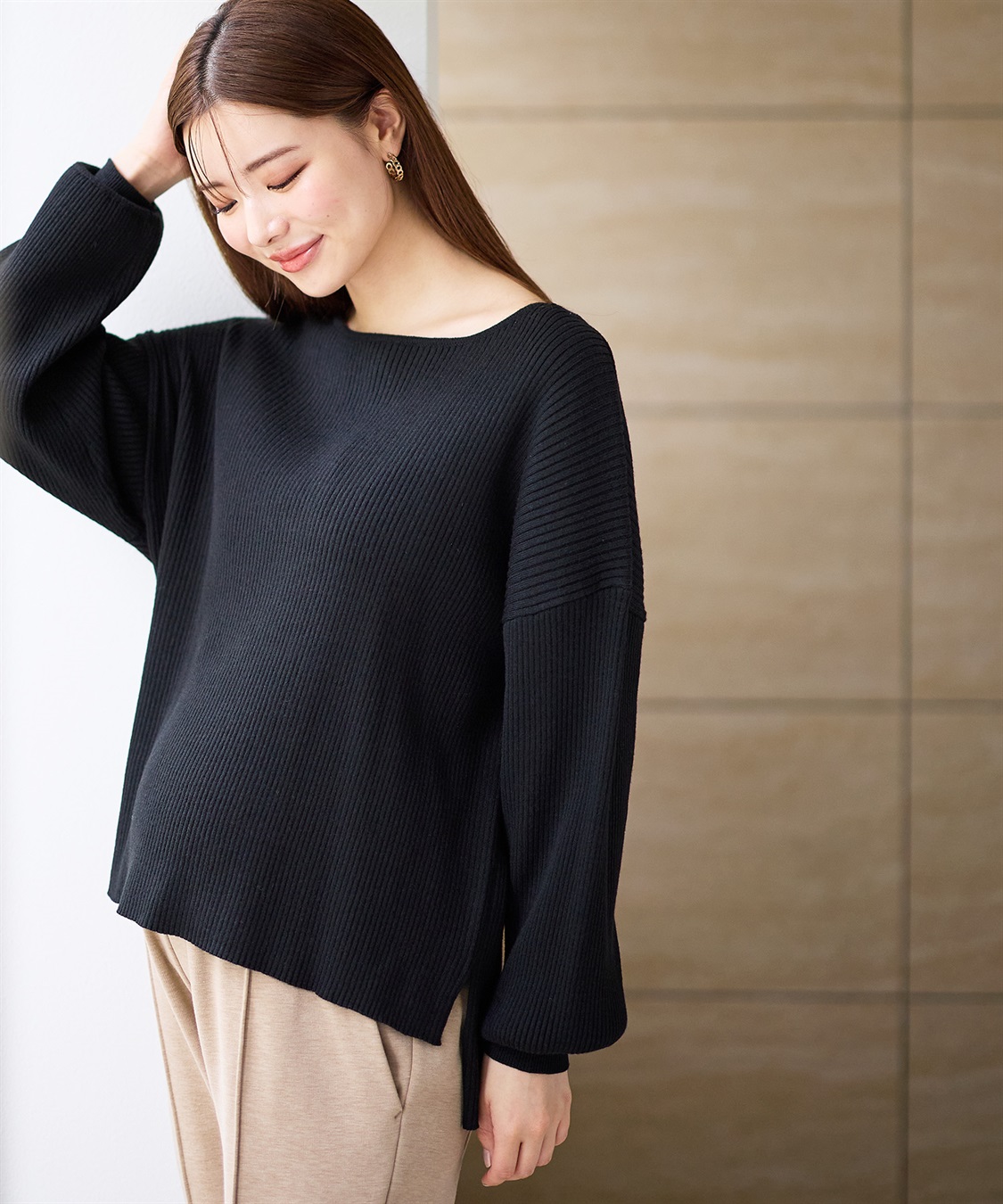 Rosemadame ボリュームスリーブリブニットプルオーバー（マタニティ/授乳服)授乳楽々 妊婦服 産前・産後対応_sub_12
