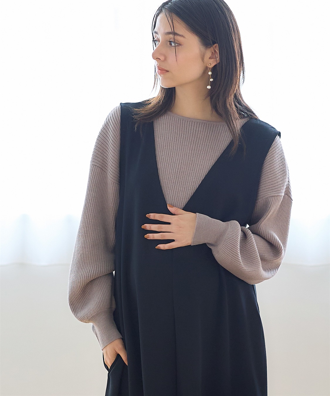 Rosemadame ボリュームスリーブリブニットプルオーバー（マタニティ/授乳服)授乳楽々 妊婦服 産前・産後対応_sub_25