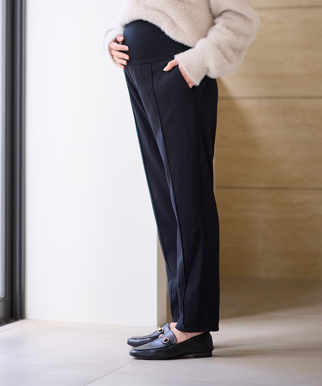 裏起毛らくちんテーパードパンツ(マタニティ/産前・産後対応