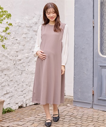 シャーリングスリーブ スムースワンピース(マタニティ/授乳服