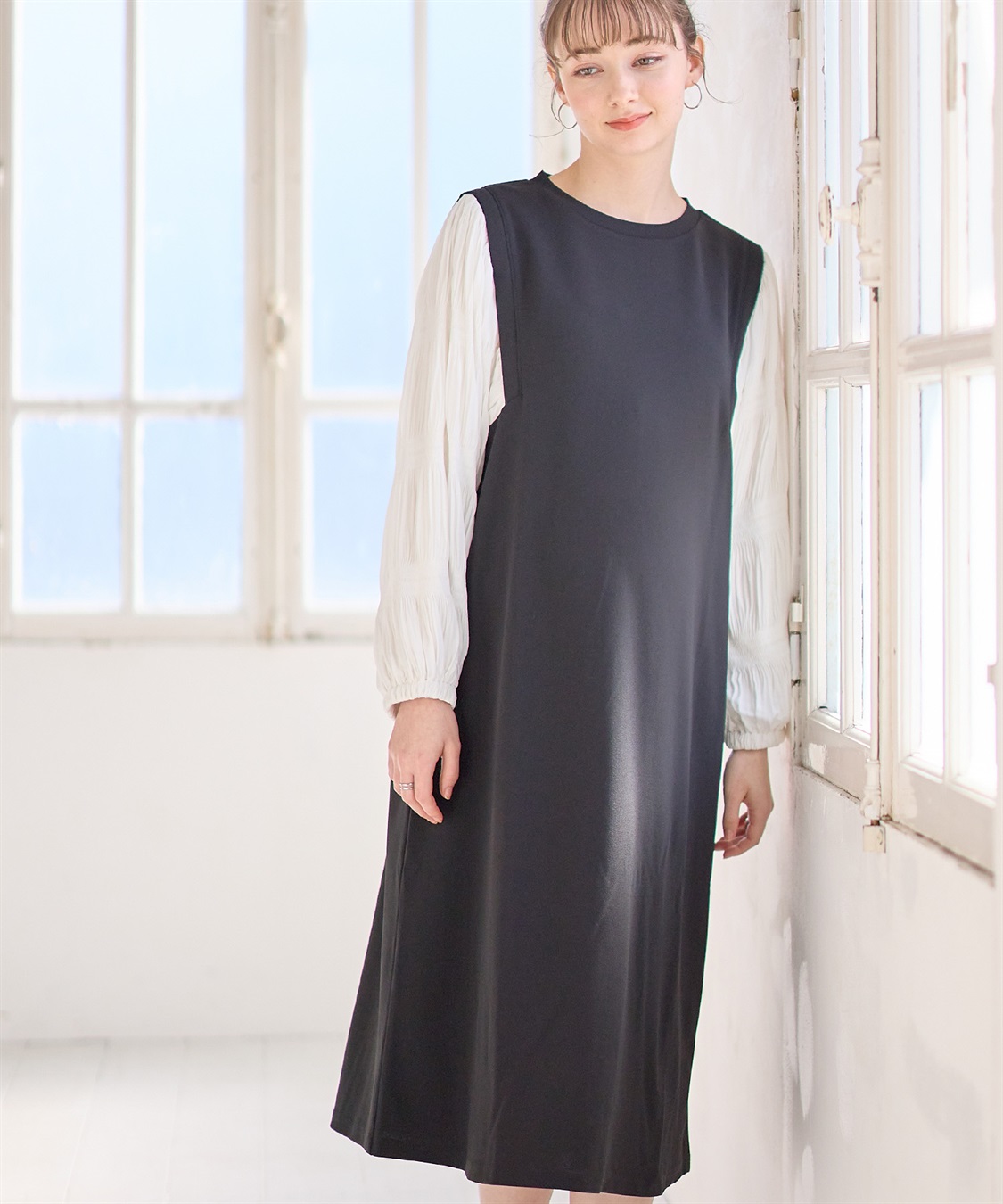 Rosemadame シャーリングスリーブ スムースワンピース(マタニティ/授乳服）授乳口付き 授乳楽々 妊婦服 産前・産後対応_sub_5