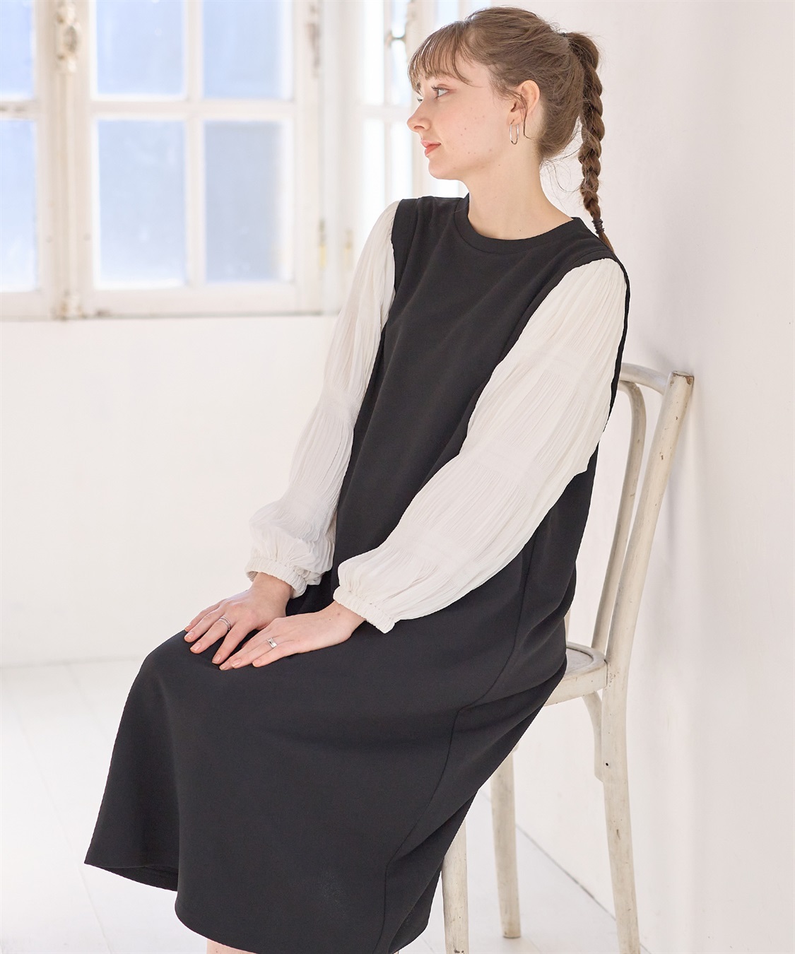 Rosemadame シャーリングスリーブ スムースワンピース(マタニティ/授乳服）授乳口付き 授乳楽々 妊婦服 産前・産後対応_sub_7