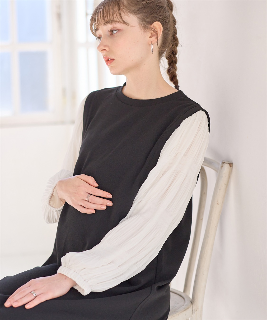 Rosemadame シャーリングスリーブ スムースワンピース(マタニティ/授乳服）授乳口付き 授乳楽々 妊婦服 産前・産後対応_sub_8