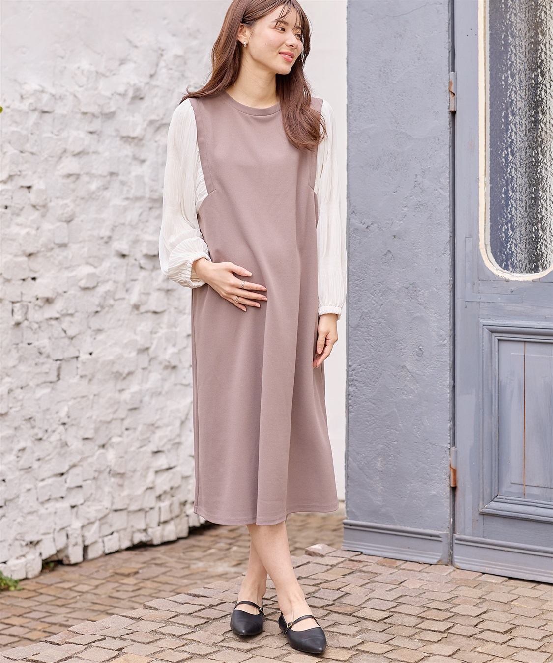 Rosemadame シャーリングスリーブ スムースワンピース(マタニティ/授乳服）授乳口付き 授乳楽々 妊婦服 産前・産後対応_sub_10