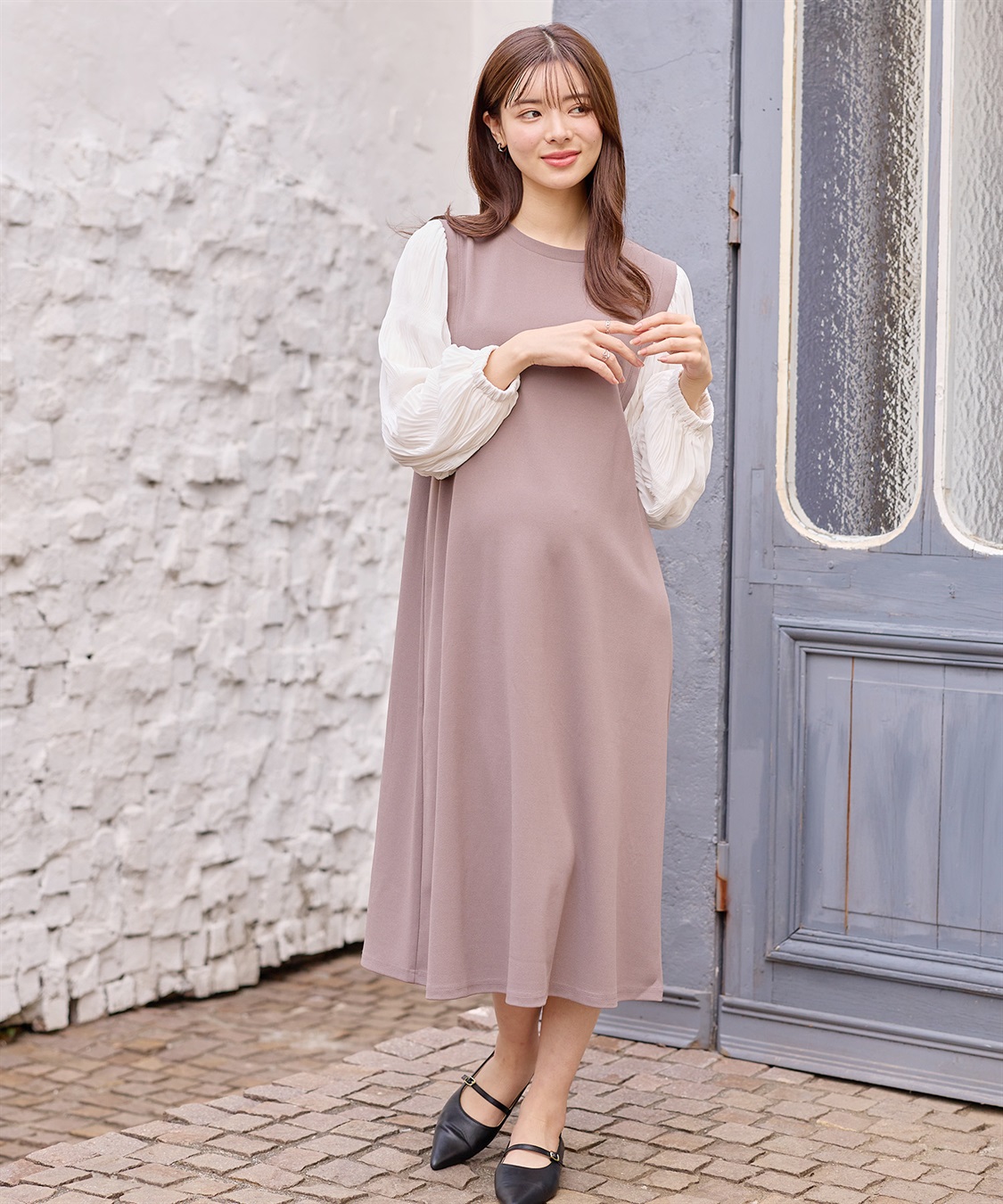 Rosemadame シャーリングスリーブ スムースワンピース(マタニティ/授乳服）授乳口付き 授乳楽々 妊婦服 産前・産後対応_sub_11