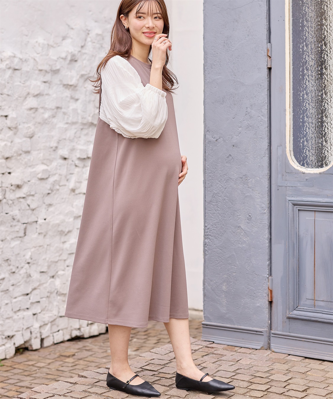 Rosemadame シャーリングスリーブ スムースワンピース(マタニティ/授乳服）授乳口付き 授乳楽々 妊婦服 産前・産後対応_sub_12