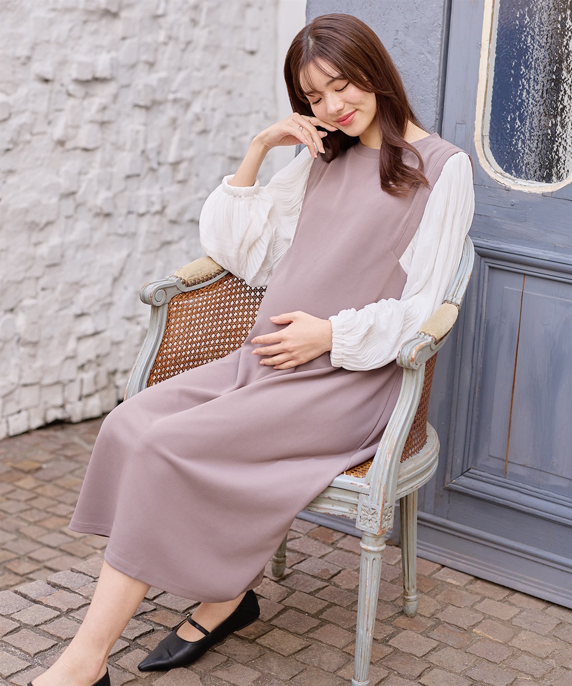 Rosemadame シャーリングスリーブ スムースワンピース(マタニティ/授乳服）授乳口付き 授乳楽々 妊婦服 産前・産後対応_sub_13