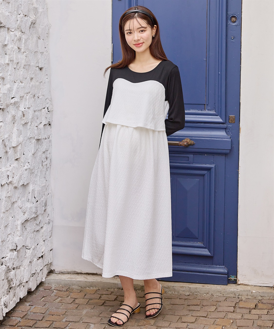 Rosemadame ふくれジャガード×テレコカットソー ビスチェ風 ワンピース(マタニティ/授乳服）授乳口付き 授乳楽々 妊婦服 産前・産後対応_sub_11