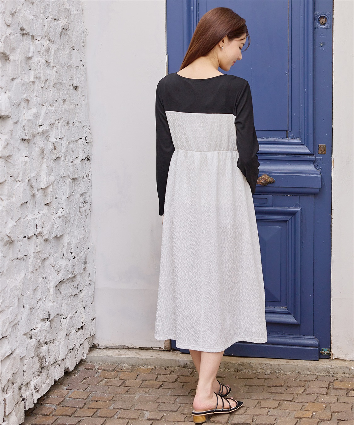 Rosemadame ふくれジャガード×テレコカットソー ビスチェ風 ワンピース(マタニティ/授乳服）授乳口付き 授乳楽々 妊婦服 産前・産後対応_sub_13