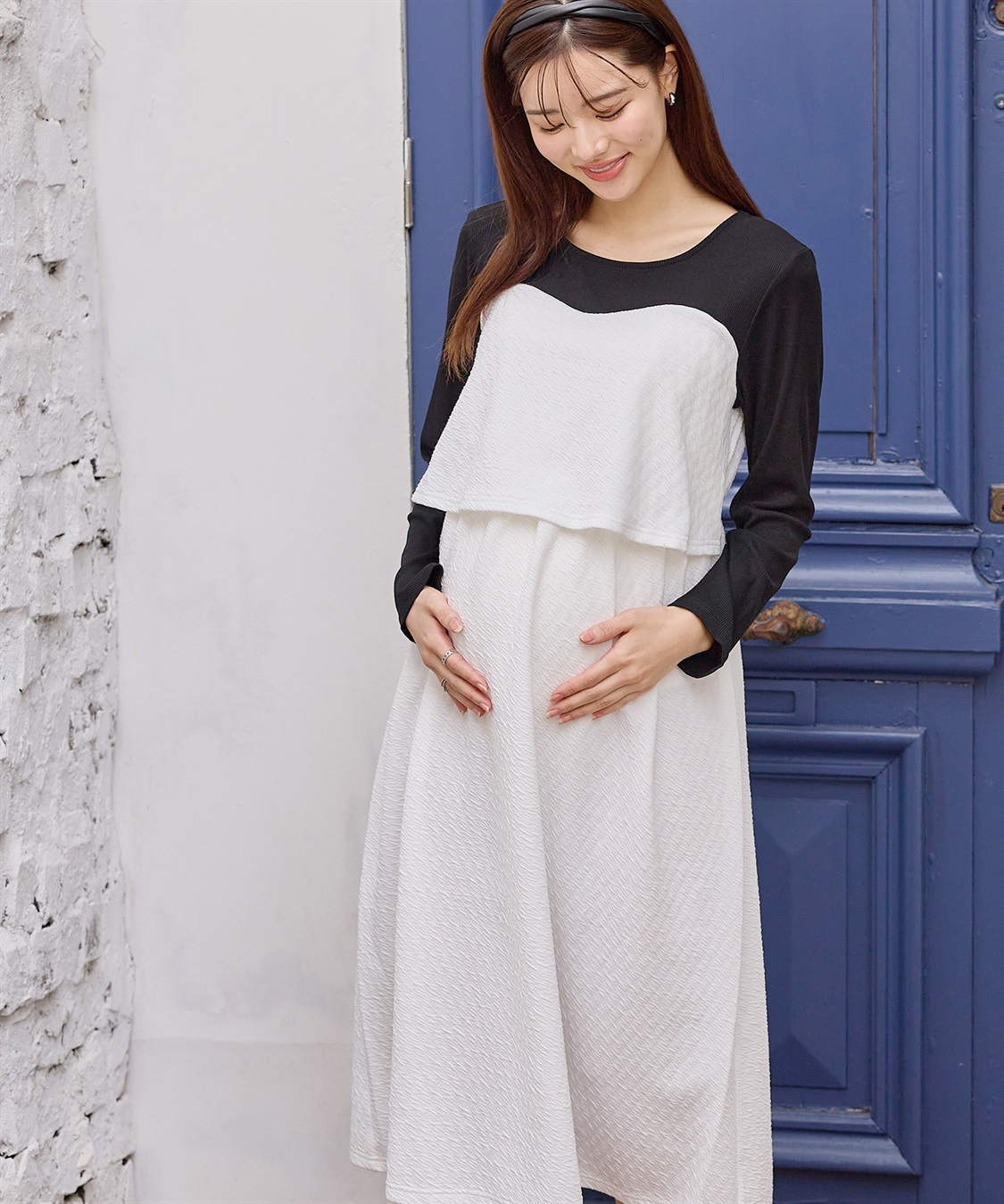 Rosemadame ふくれジャガード×テレコカットソー ビスチェ風 ワンピース(マタニティ/授乳服）授乳口付き 授乳楽々 妊婦服 産前・産後対応_sub_14