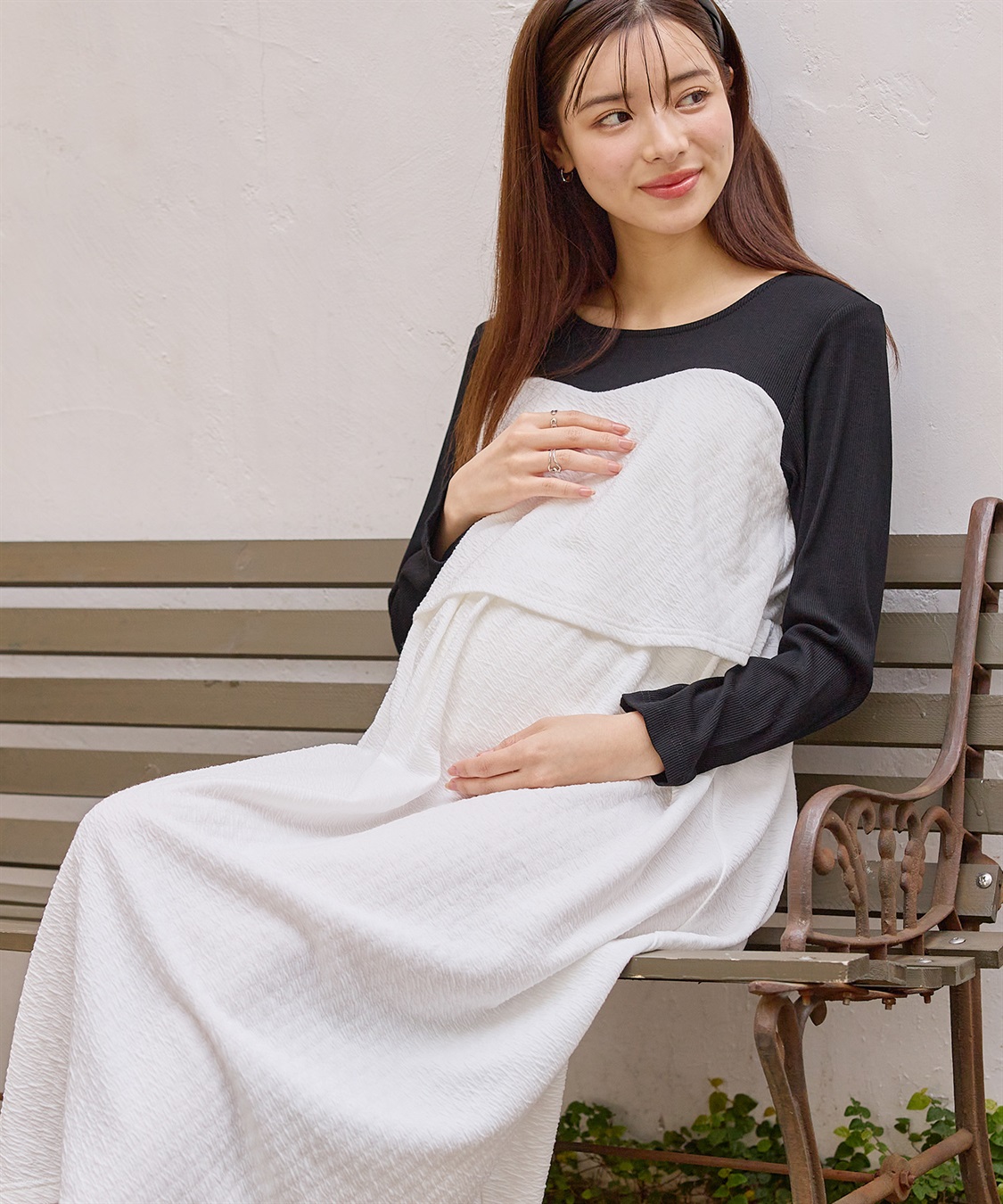 Rosemadame ふくれジャガード×テレコカットソー ビスチェ風 ワンピース(マタニティ/授乳服）授乳口付き 授乳楽々 妊婦服 産前・産後対応_sub_15