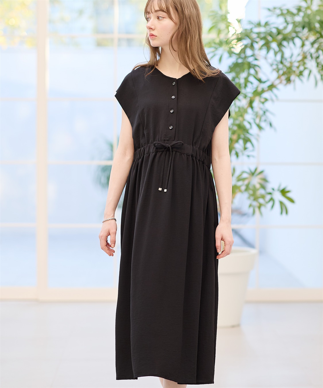 接触冷感】リネンライク ショルダータックワンピース（マタニティ/授乳