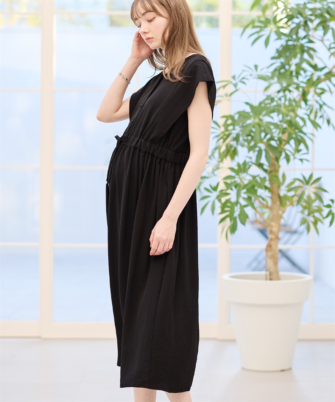 Rosemadame 【接触冷感】リネンライク ショルダータックワンピース（マタニティ/授乳服）授乳楽々 妊婦服 産前・産後対応_sub_5