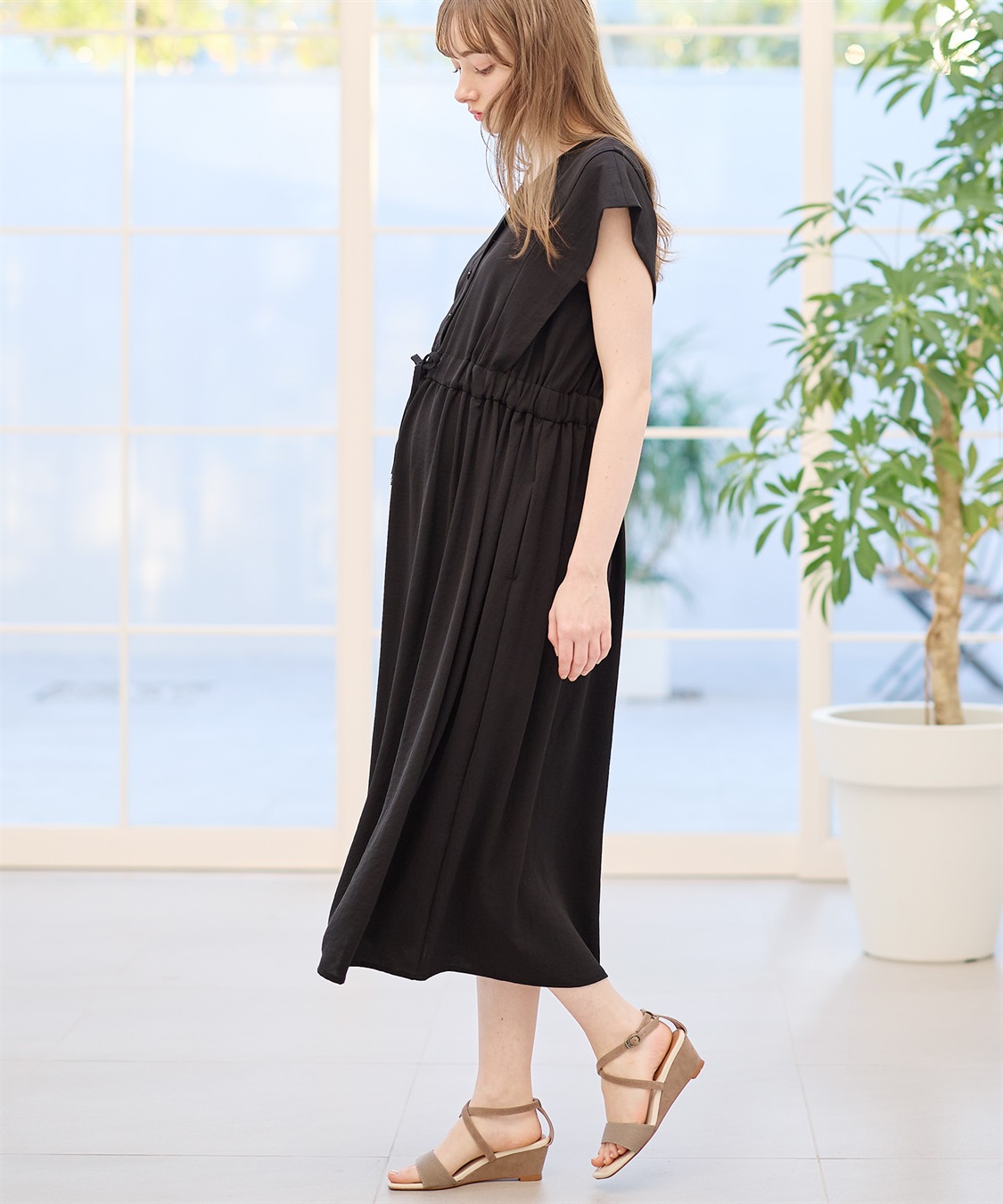 Rosemadame 【接触冷感】リネンライク ショルダータックワンピース（マタニティ/授乳服）授乳楽々 妊婦服 産前・産後対応_sub_6