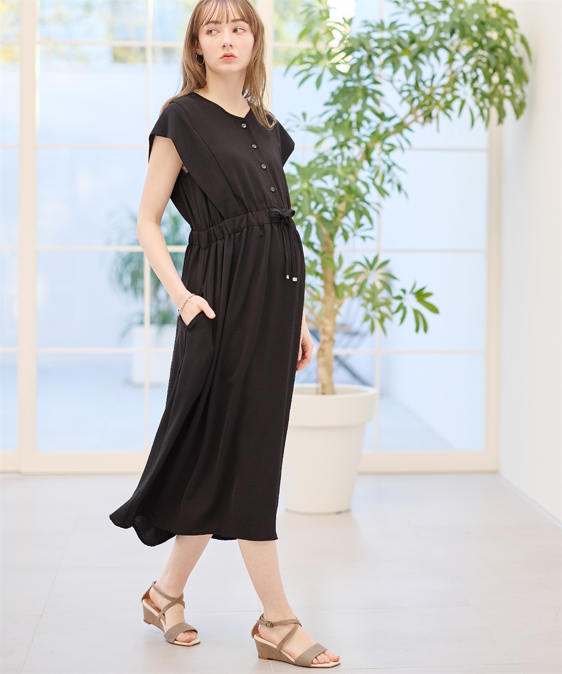 Rosemadame 【接触冷感】リネンライク ショルダータックワンピース（マタニティ/授乳服）授乳楽々 妊婦服 産前・産後対応_sub_7