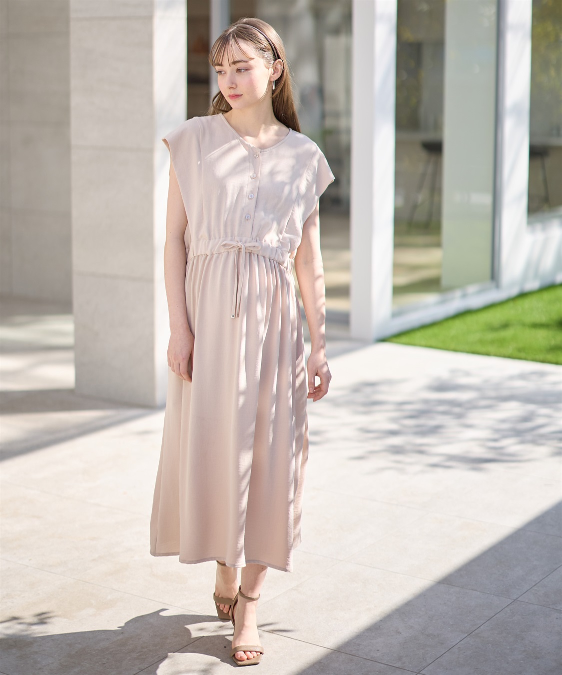 Rosemadame 【接触冷感】リネンライク ショルダータックワンピース（マタニティ/授乳服）授乳楽々 妊婦服 産前・産後対応_sub_15