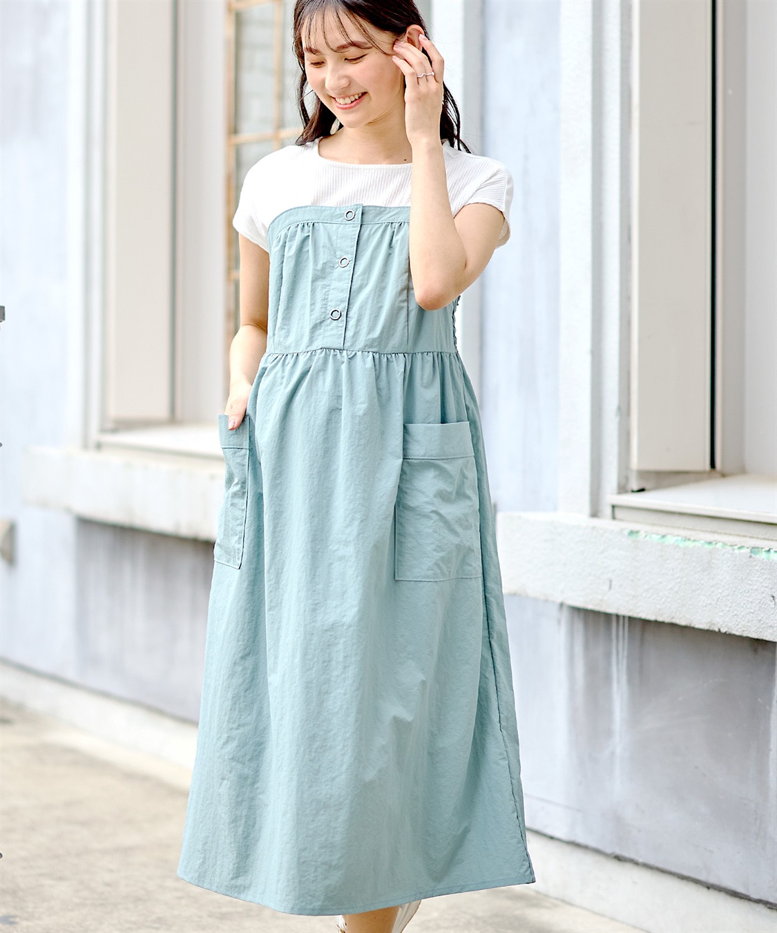 Rosemadame リングドットボタン半袖ビスチェドッキングワンピース_sub_2