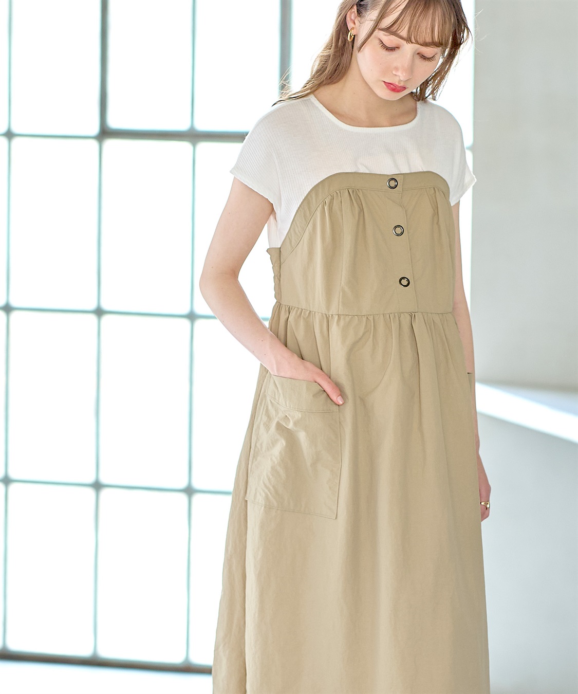 Rosemadame リングドットボタン半袖ビスチェドッキングワンピース_sub_3