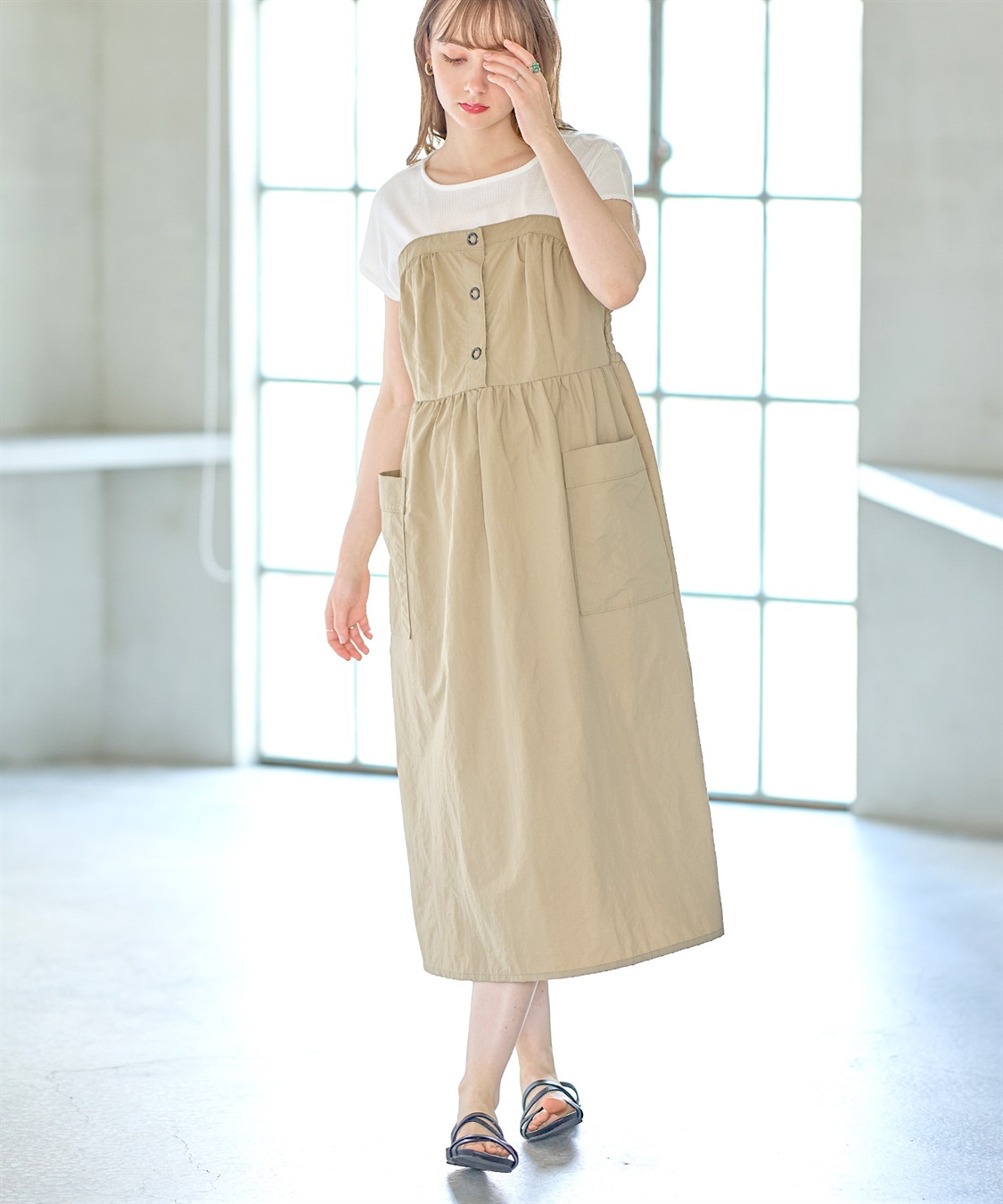 Rosemadame リングドットボタン半袖ビスチェドッキングワンピース_sub_4