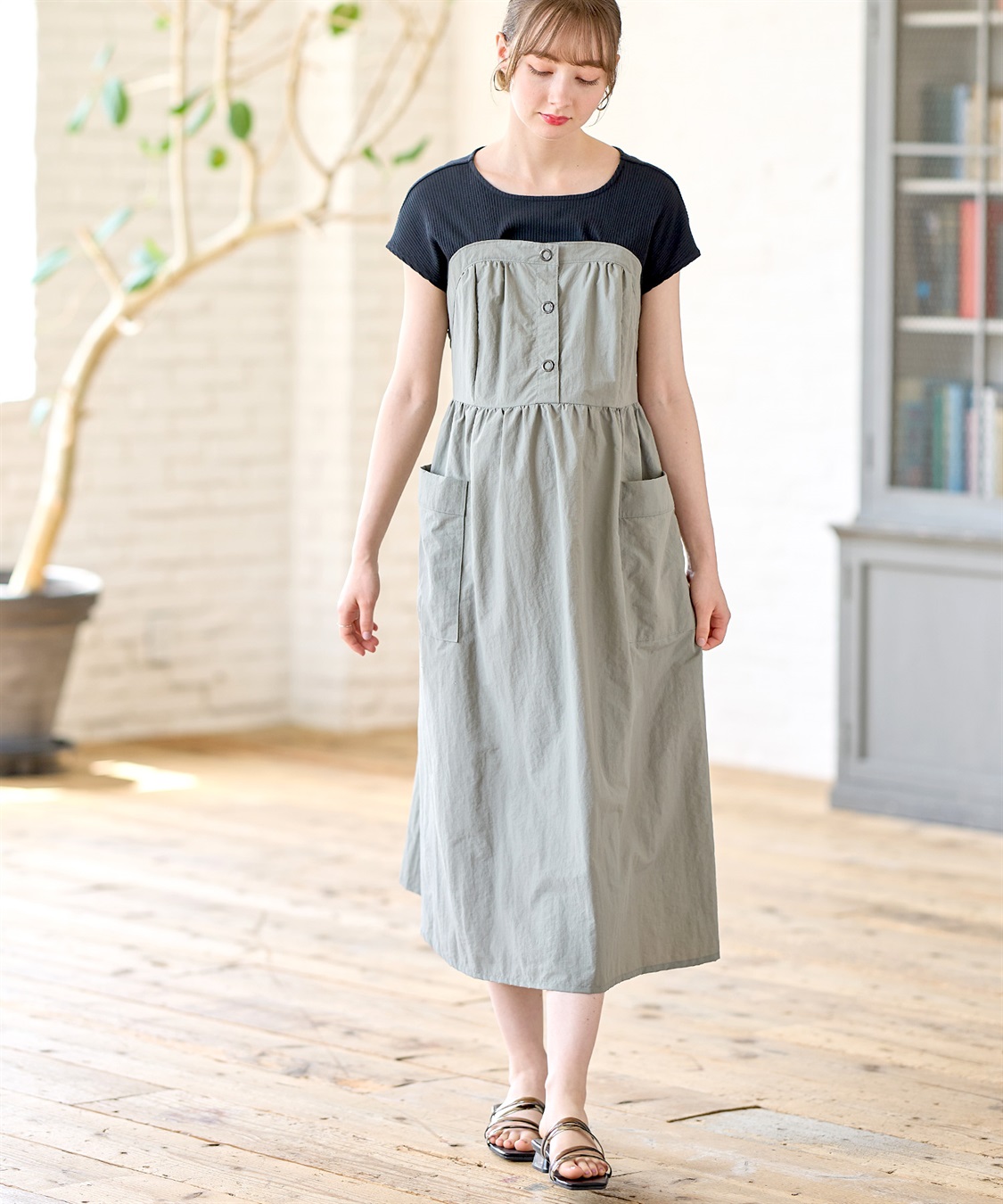 Rosemadame リングドットボタン半袖ビスチェドッキングワンピース_sub_7