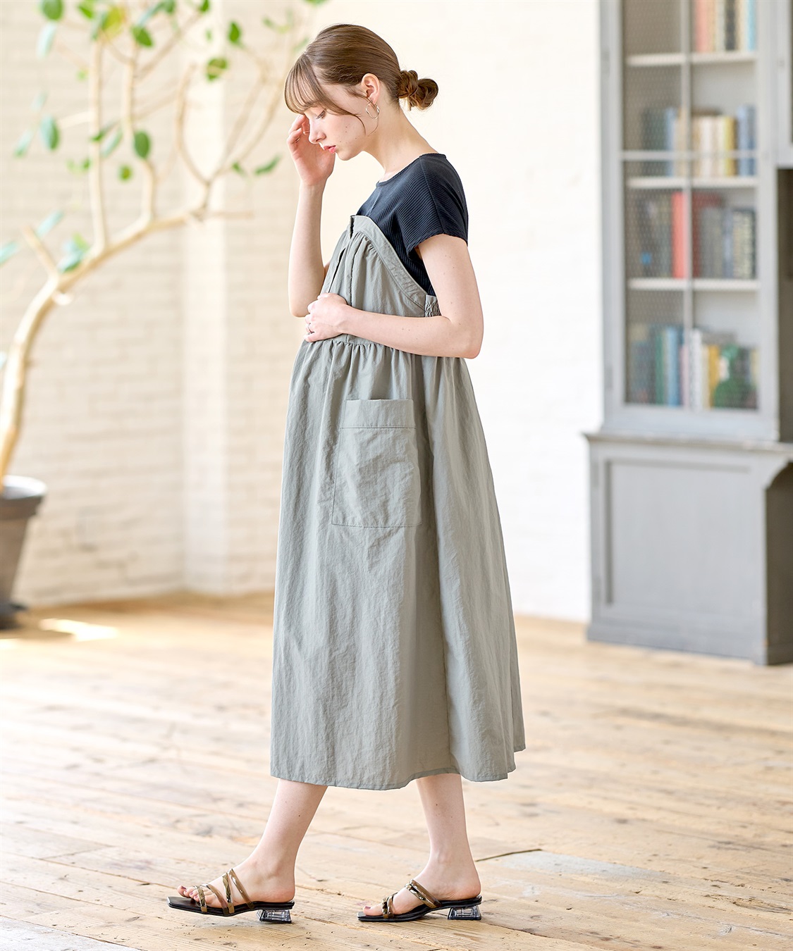 Rosemadame リングドットボタン半袖ビスチェドッキングワンピース_sub_8