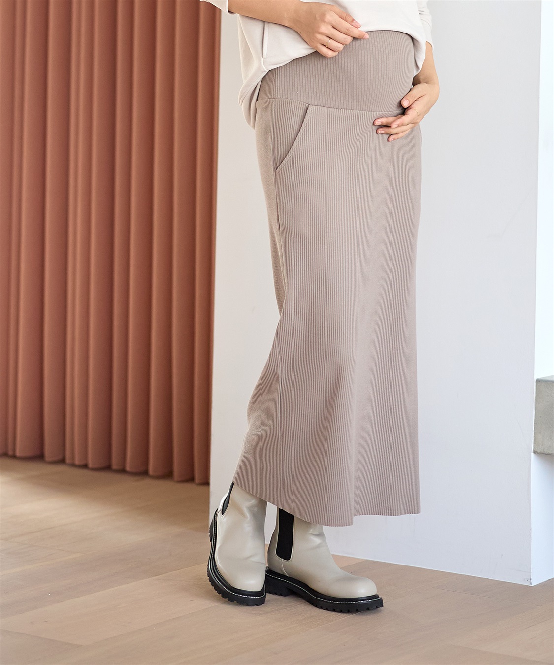 Rosemadame セルフカット リブナロースカート ロング（マタニティ~産後）妊婦服 産前・産後対応_sub_4