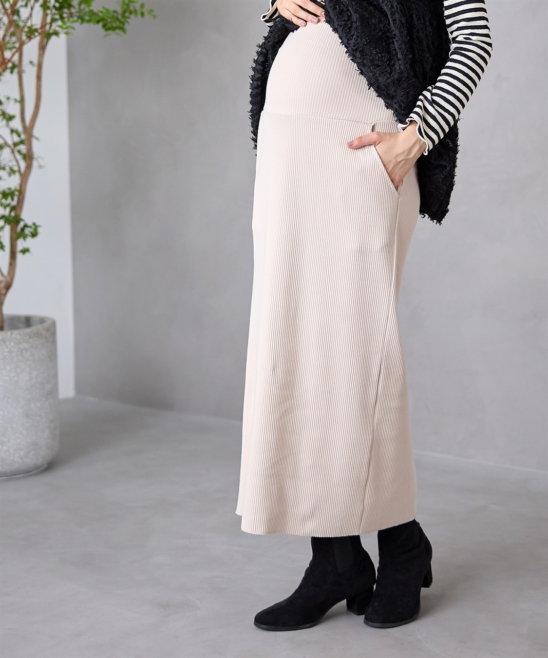 Rosemadame セルフカット リブナロースカート ロング（マタニティ~産後）妊婦服 産前・産後対応_sub_12