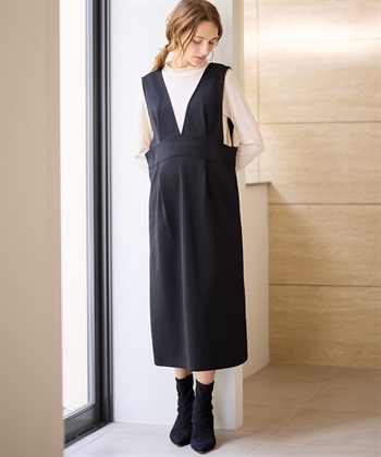Rosemadame 【セットアイテム】Vネックダンボールワンピース×メロウフリルプチハイネックカットソー ジャンパースカートドレス アンサンブル(マタニティ/授乳服）授乳口付き 授乳楽々 妊婦服 産前・産後対応_subthumb_5