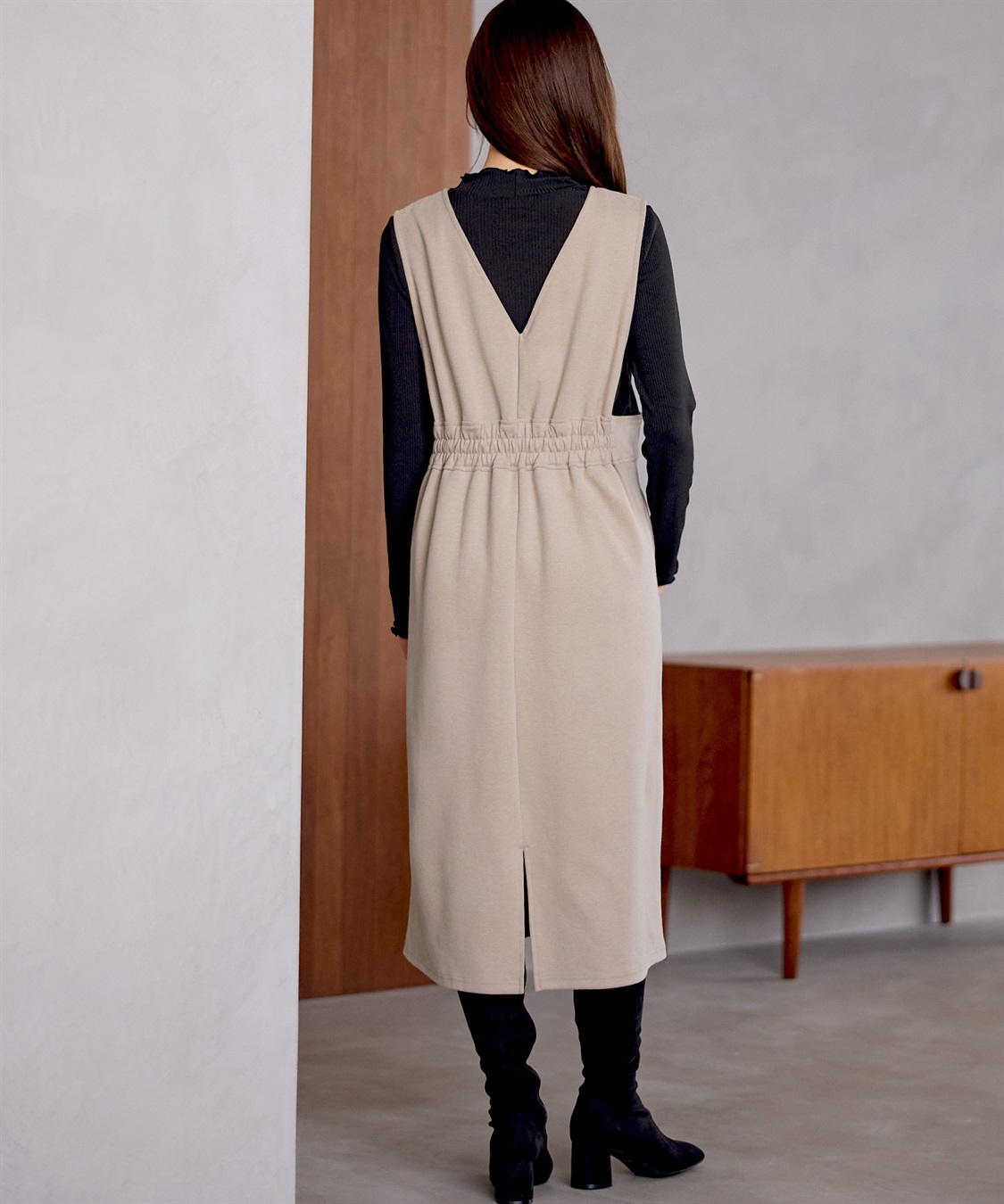 Rosemadame 【セットアイテム】Vネックダンボールワンピース×メロウフリルプチハイネックカットソー ジャンパースカートドレス アンサンブル(マタニティ/授乳服）授乳口付き 授乳楽々 妊婦服 産前・産後対応_sub_10