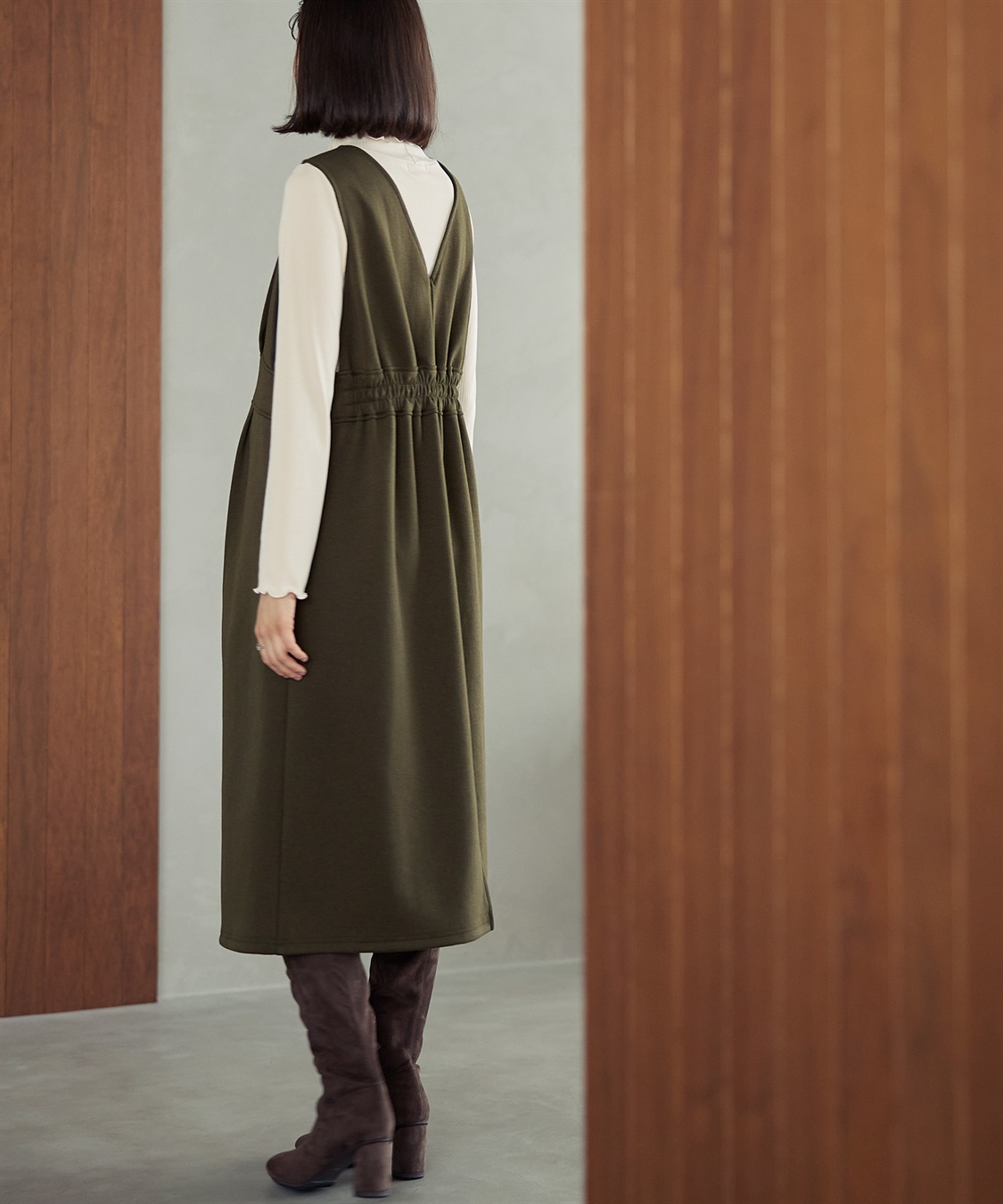 Rosemadame 【セットアイテム】Vネックダンボールワンピース×メロウフリルプチハイネックカットソー ジャンパースカートドレス アンサンブル(マタニティ/授乳服）授乳口付き 授乳楽々 妊婦服 産前・産後対応_sub_14