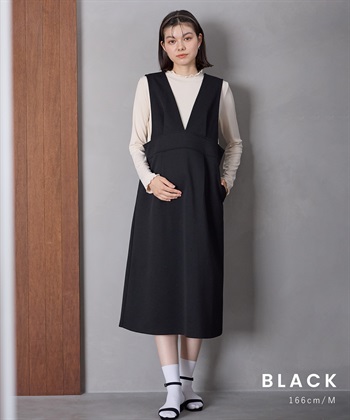 Rosemadame 【セットアイテム】Vネックダンボールワンピース×メロウフリルプチハイネックカットソー ジャンパースカートドレス アンサンブル(マタニティ/授乳服）授乳口付き 授乳楽々 妊婦服 産前・産後対応_subthumb_24