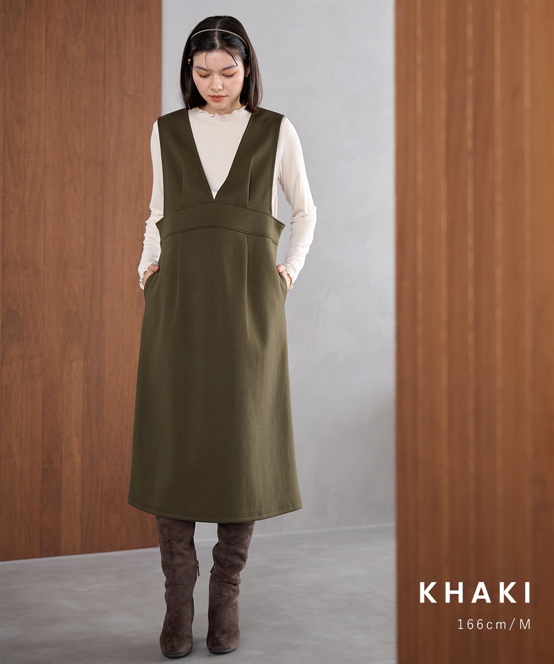 Rosemadame 【セットアイテム】Vネックダンボールワンピース×メロウフリルプチハイネックカットソー ジャンパースカートドレス アンサンブル(マタニティ/授乳服）授乳口付き 授乳楽々 妊婦服 産前・産後対応_sub_28