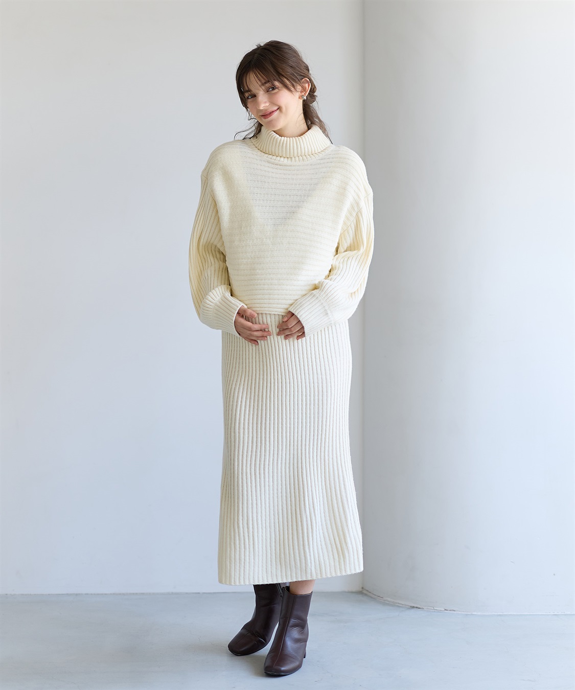 Rosemadame リブ切替ニットワンピース（マタニティ/授乳服）授乳楽々 妊婦服 産前・産後対応_sub_4