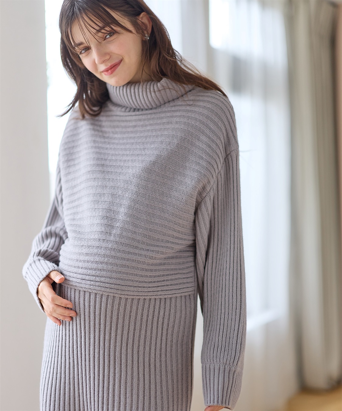Rosemadame リブ切替ニットワンピース（マタニティ/授乳服）授乳楽々 妊婦服 産前・産後対応_sub_10