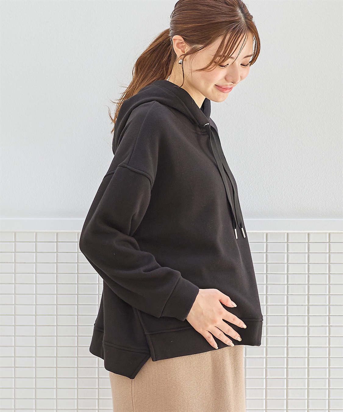 Rosemadame 裏シャギーボンディング授乳パーカー(マタニティ/授乳服）授乳口付き 授乳楽々 妊婦服 産前・産後対応_sub_1