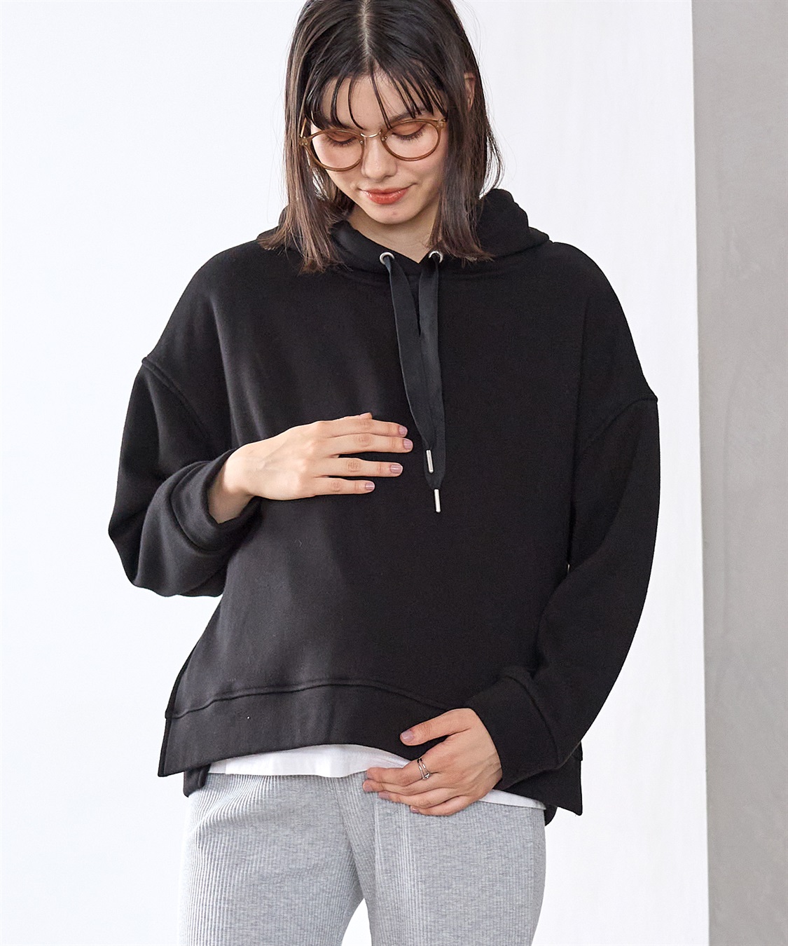 Rosemadame 裏シャギーボンディング授乳パーカー(マタニティ/授乳服）授乳口付き 授乳楽々 妊婦服 産前・産後対応_sub_25