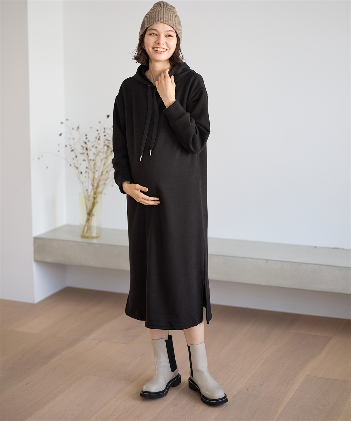 Rosemadame 裏シャギーふわもちボンディングパーカーワンピース（マタニティ/授乳服）授乳楽々 妊婦服 産前・産後対応_sub_4