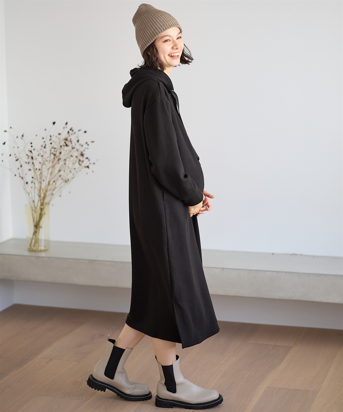 Rosemadame 裏シャギーふわもちボンディングパーカーワンピース（マタニティ/授乳服）授乳楽々 妊婦服 産前・産後対応_sub_5