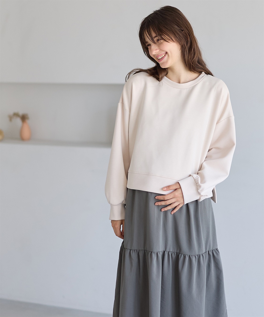 Rosemadame ダンボールプルオーバー×ティアードスカートドッキングワンピース(マタニティ&授乳服）授乳口付き 授乳楽々 妊婦服 産前・産後対応_sub_10