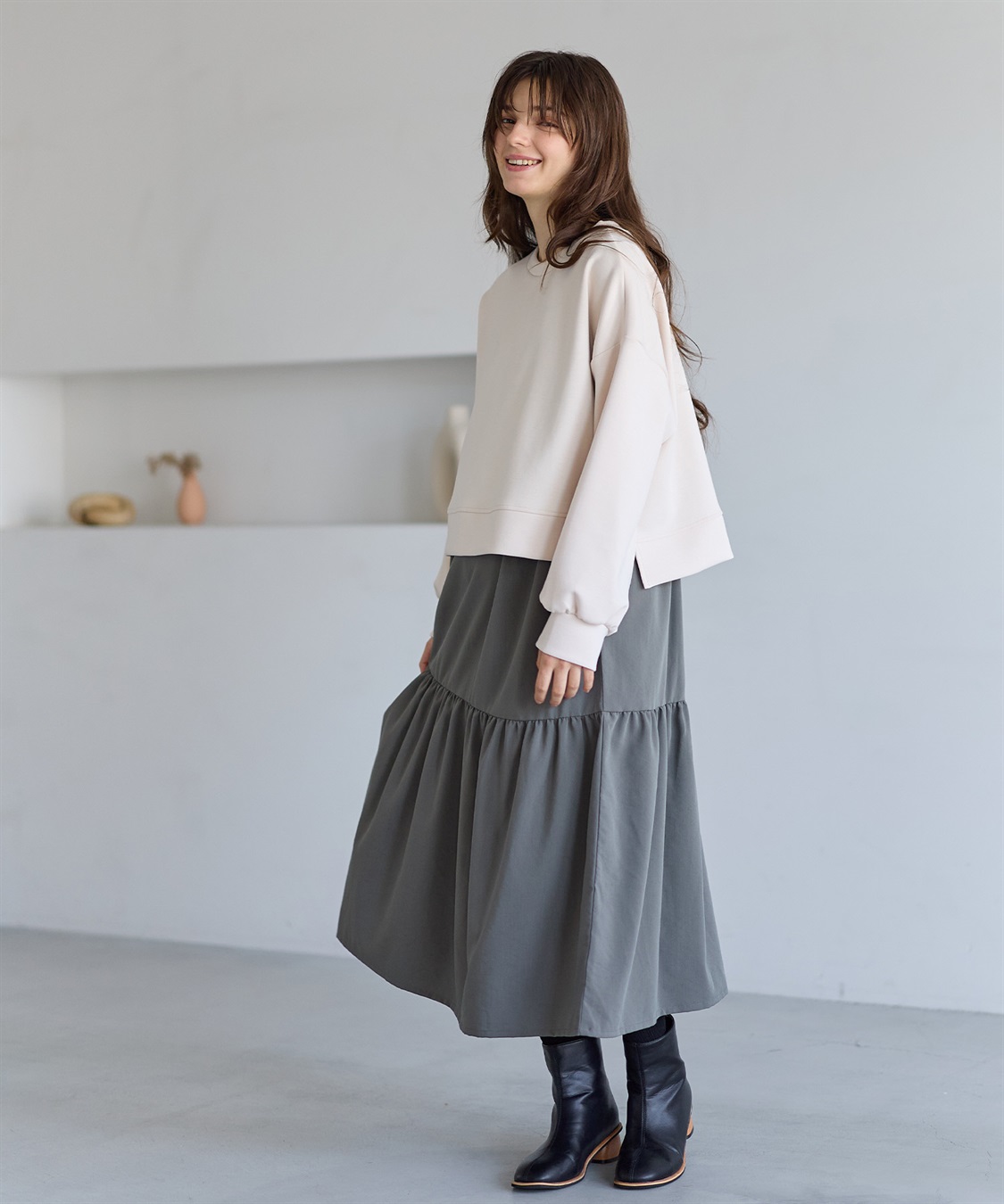 Rosemadame ダンボールプルオーバー×ティアードスカートドッキングワンピース(マタニティ&授乳服）授乳口付き 授乳楽々 妊婦服 産前・産後対応_sub_11