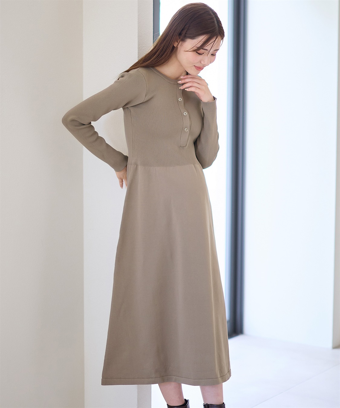 Rosemadame リングドットリブニットフレアワンピース(マタニティ&授乳服）授乳口付き 授乳楽々 妊婦服 産前・産後対応_sub_3