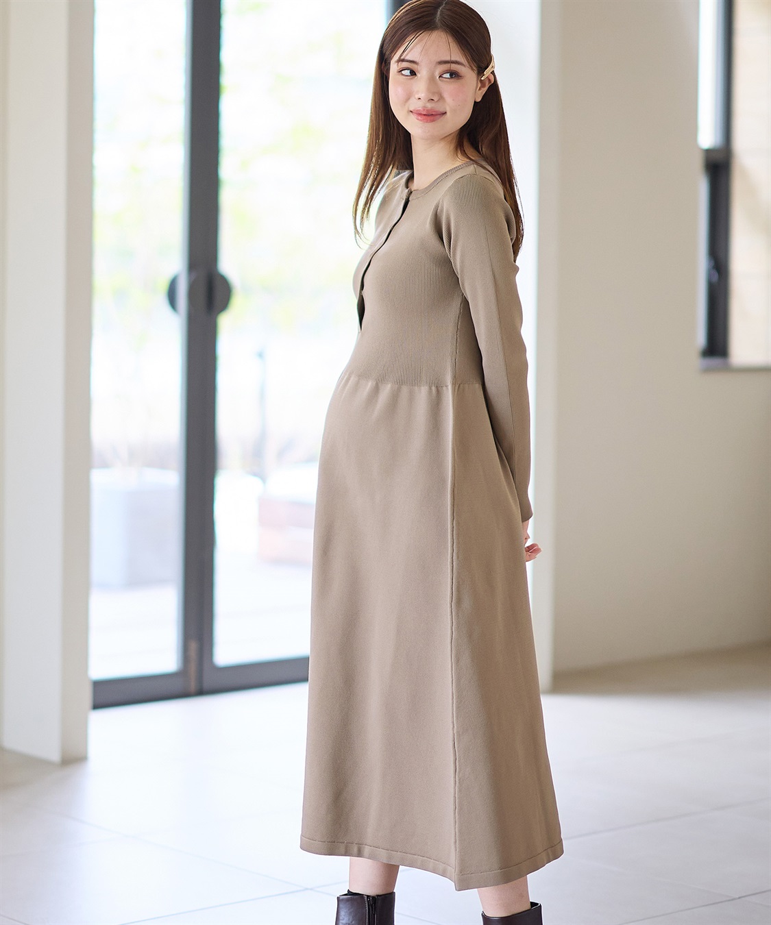 Rosemadame リングドットリブニットフレアワンピース(マタニティ&授乳服）授乳口付き 授乳楽々 妊婦服 産前・産後対応_sub_7