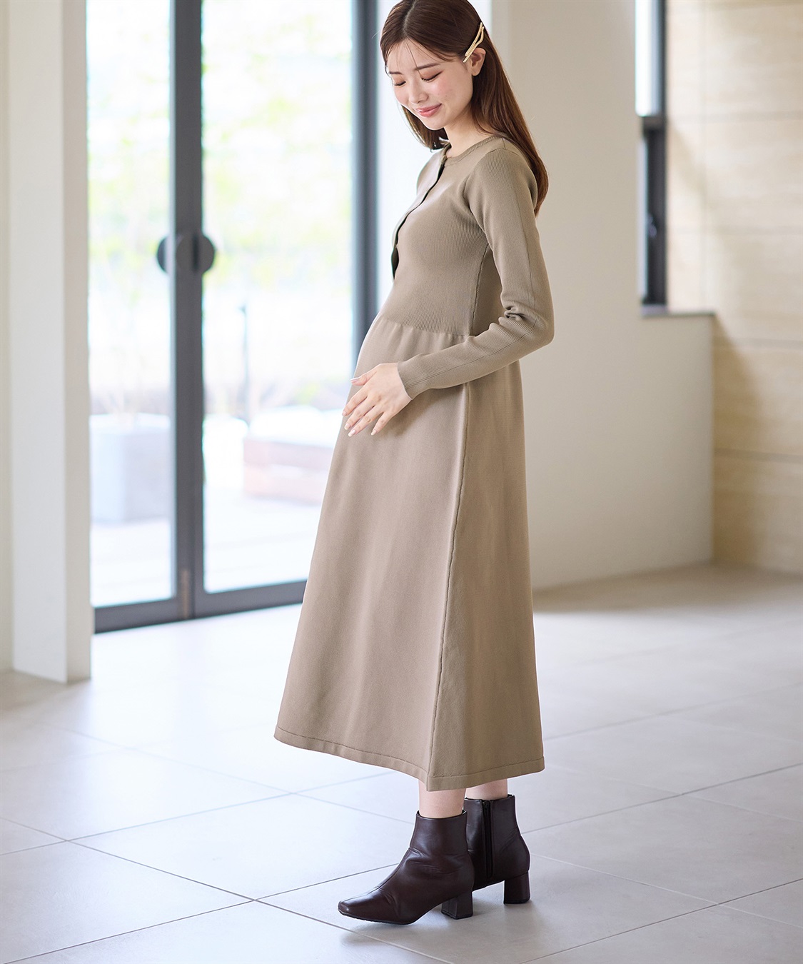 Rosemadame リングドットリブニットフレアワンピース(マタニティ&授乳服）授乳口付き 授乳楽々 妊婦服 産前・産後対応_sub_8