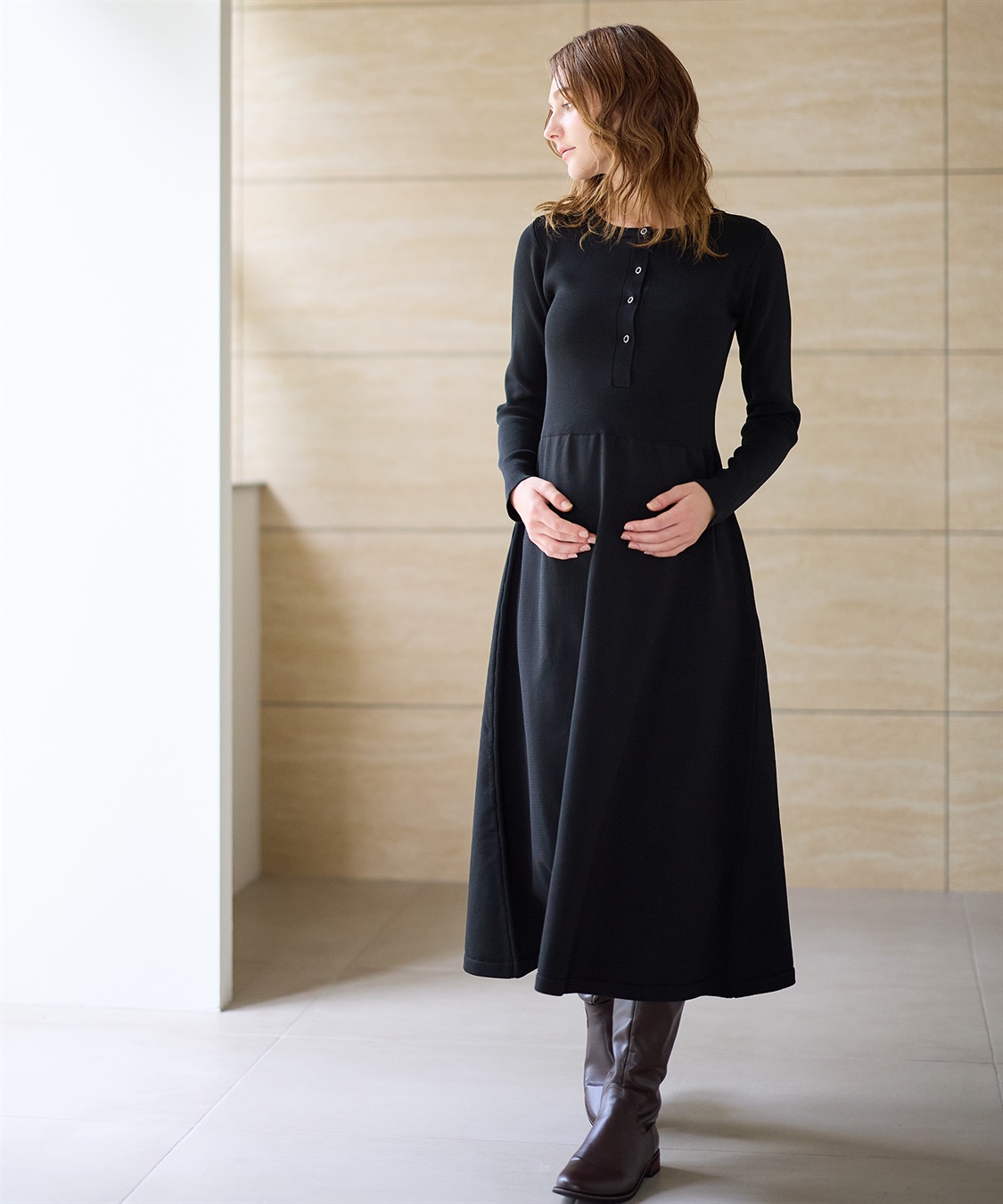 Rosemadame リングドットリブニットフレアワンピース(マタニティ&授乳服）授乳口付き 授乳楽々 妊婦服 産前・産後対応_sub_12