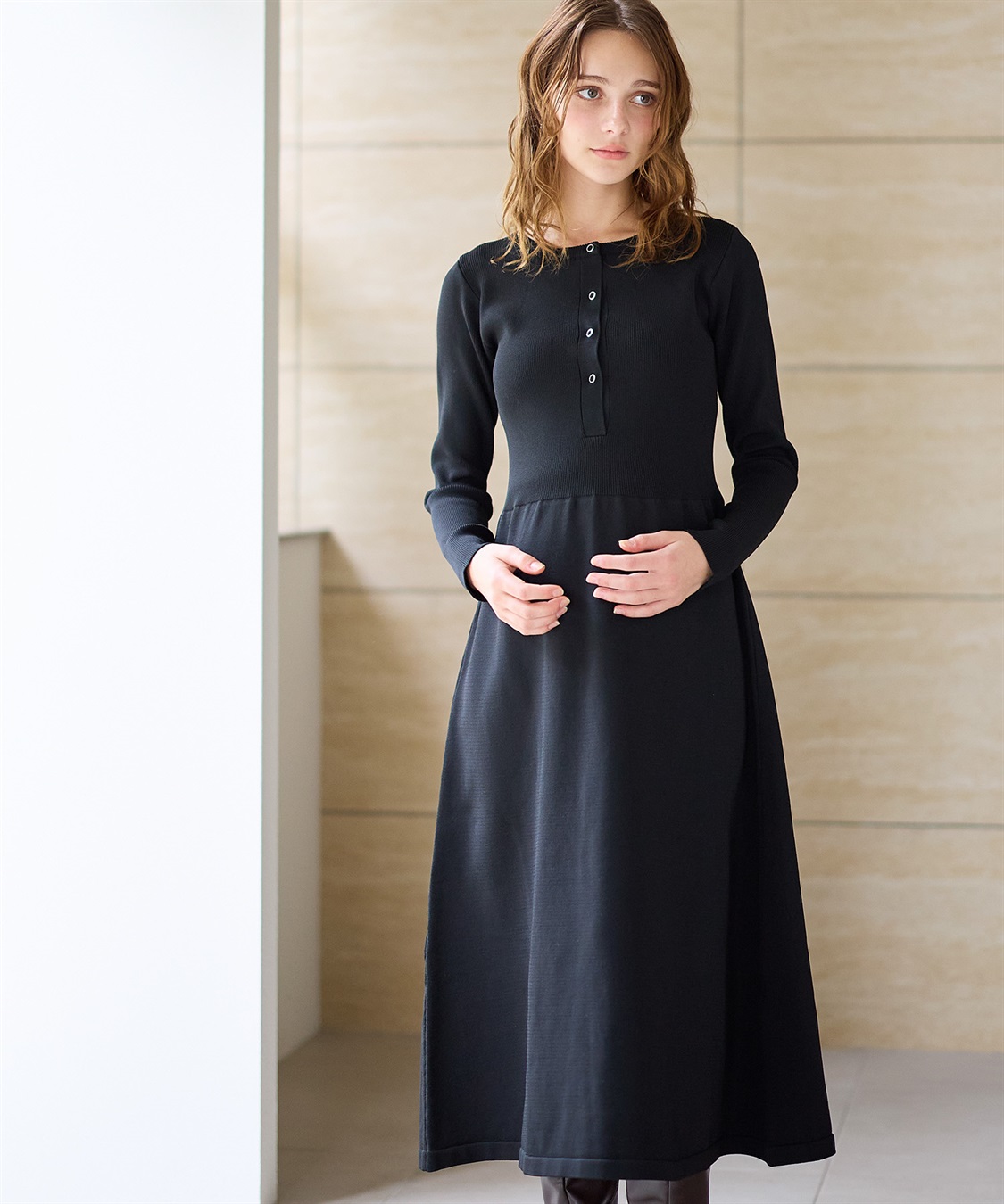 Rosemadame リングドットリブニットフレアワンピース(マタニティ&授乳服）授乳口付き 授乳楽々 妊婦服 産前・産後対応_sub_13