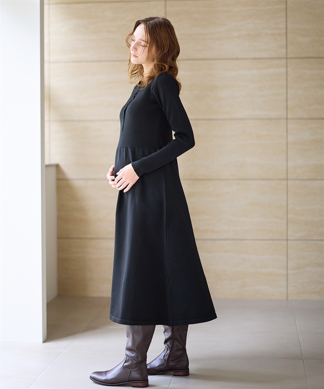 Rosemadame リングドットリブニットフレアワンピース(マタニティ&授乳服）授乳口付き 授乳楽々 妊婦服 産前・産後対応_sub_15