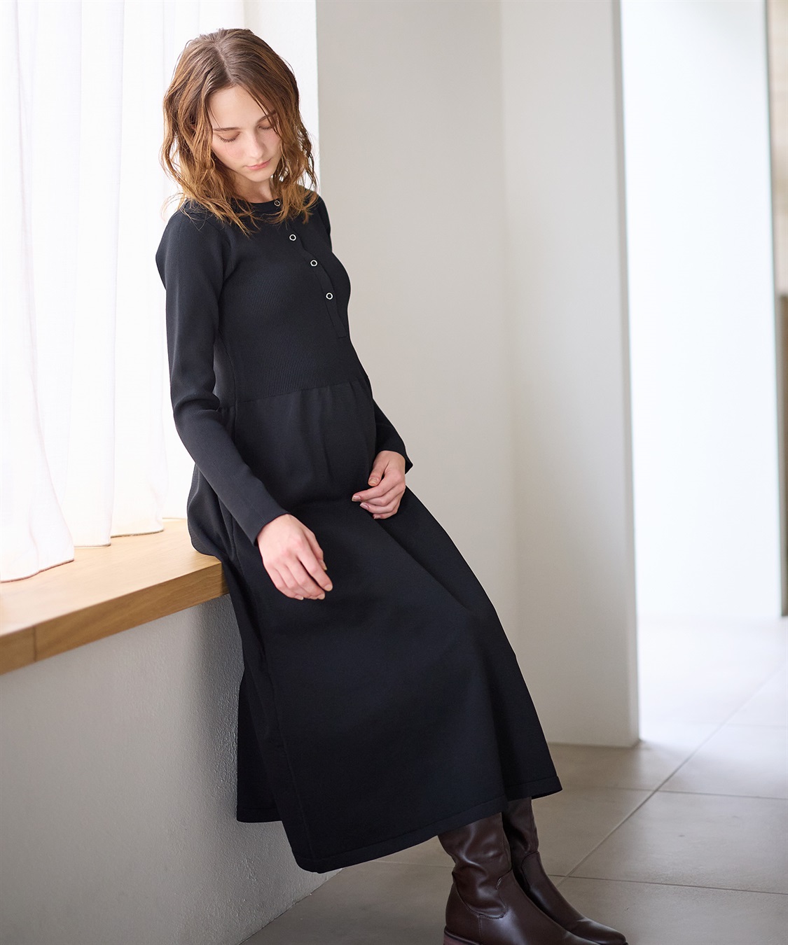 Rosemadame リングドットリブニットフレアワンピース(マタニティ&授乳服）授乳口付き 授乳楽々 妊婦服 産前・産後対応_sub_16