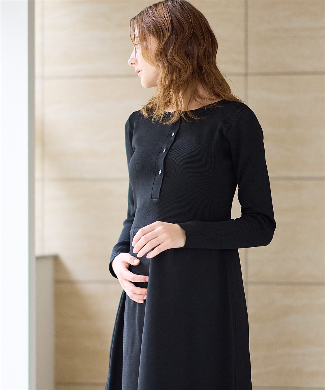 Rosemadame リングドットリブニットフレアワンピース(マタニティ&授乳服）授乳口付き 授乳楽々 妊婦服 産前・産後対応_sub_17